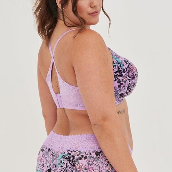 Torrid Curve Dream Wire Free Bra Everything Tattoo Purple Size 50B - Picture 2 of 8